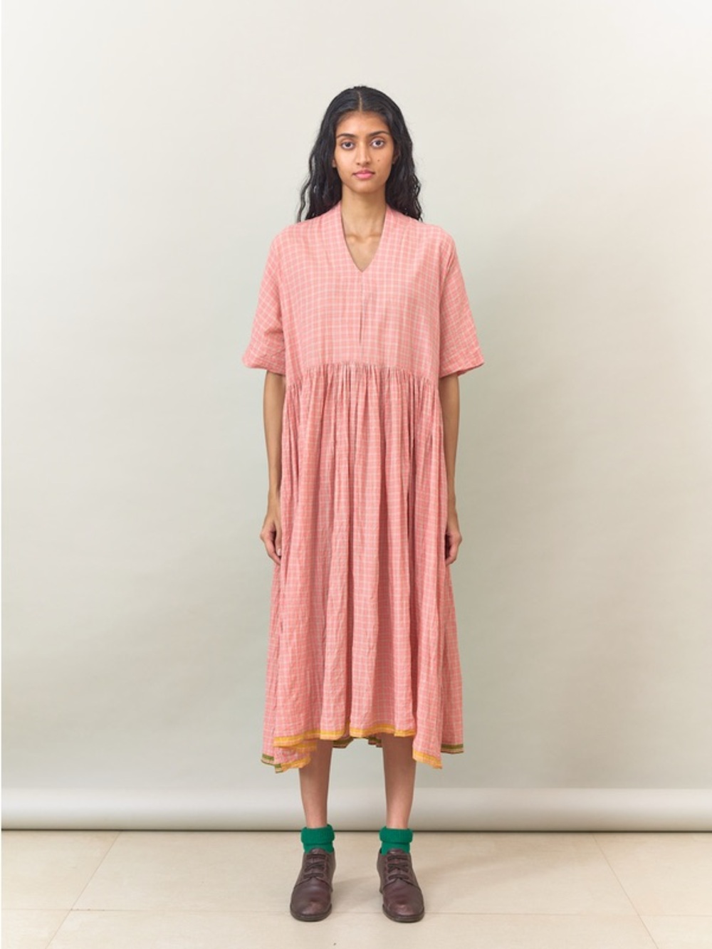 NWT Runaway Bicycle Pink Check Handloom Selene Midi Dress S/M Japandi Prairie
